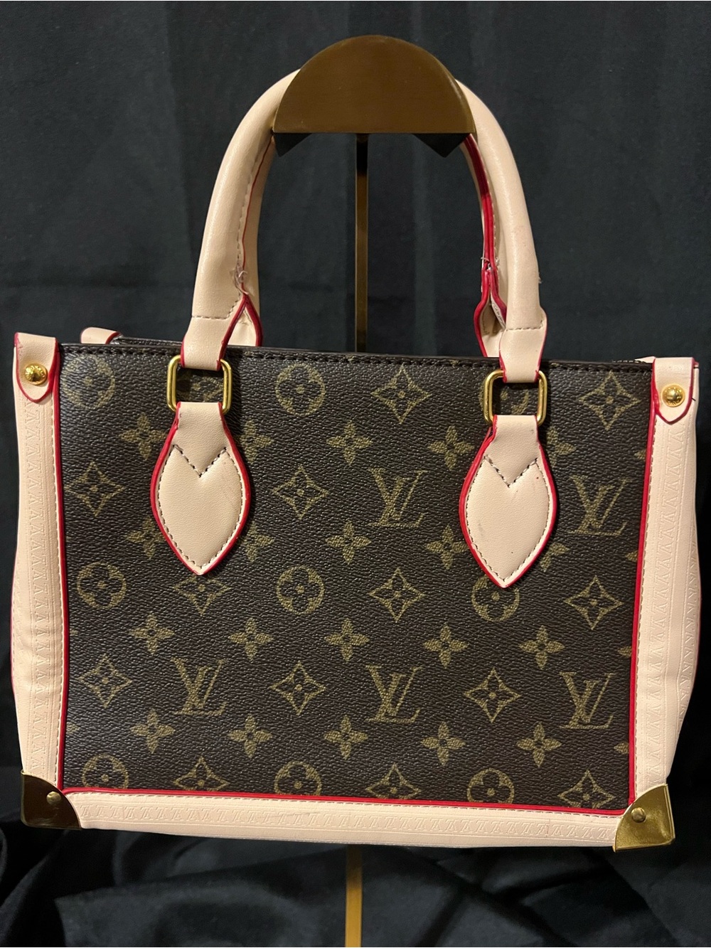Louis Vuitton Brown Monogram Canvas Satchel with Cream and Red Trim - Picture 4 of 16